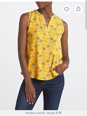 Papermoon Mixed MateralSleeveless Yellow Floral Split-Neck Top